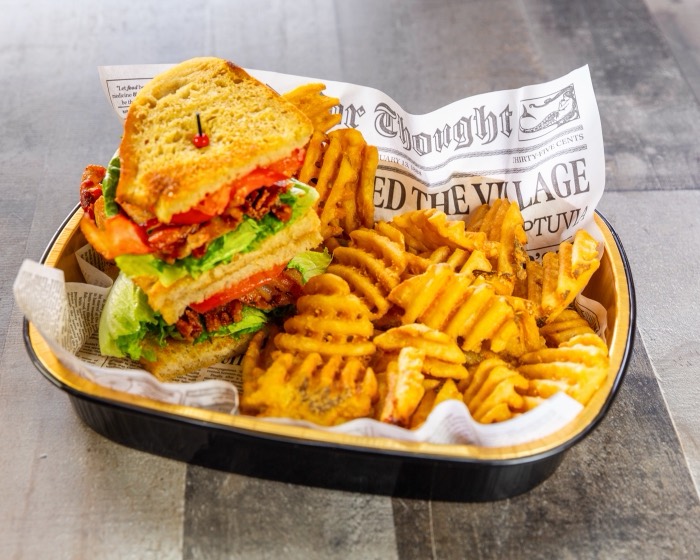 Club sandwich and fries
