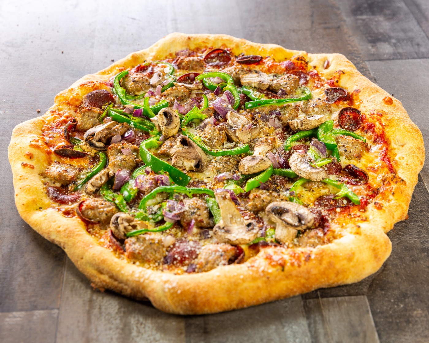 The Works pizza loaded with toppings
